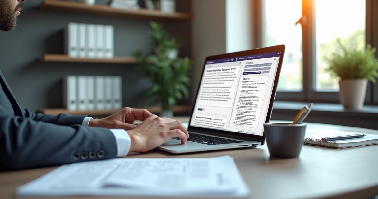 Pessoa cadastrando empresa no sistema SICAF usando computador em ambiente de escritório organizado